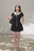 Detachable Crocheted Peter Pan Collar Cinched-Waist Mini Dress
