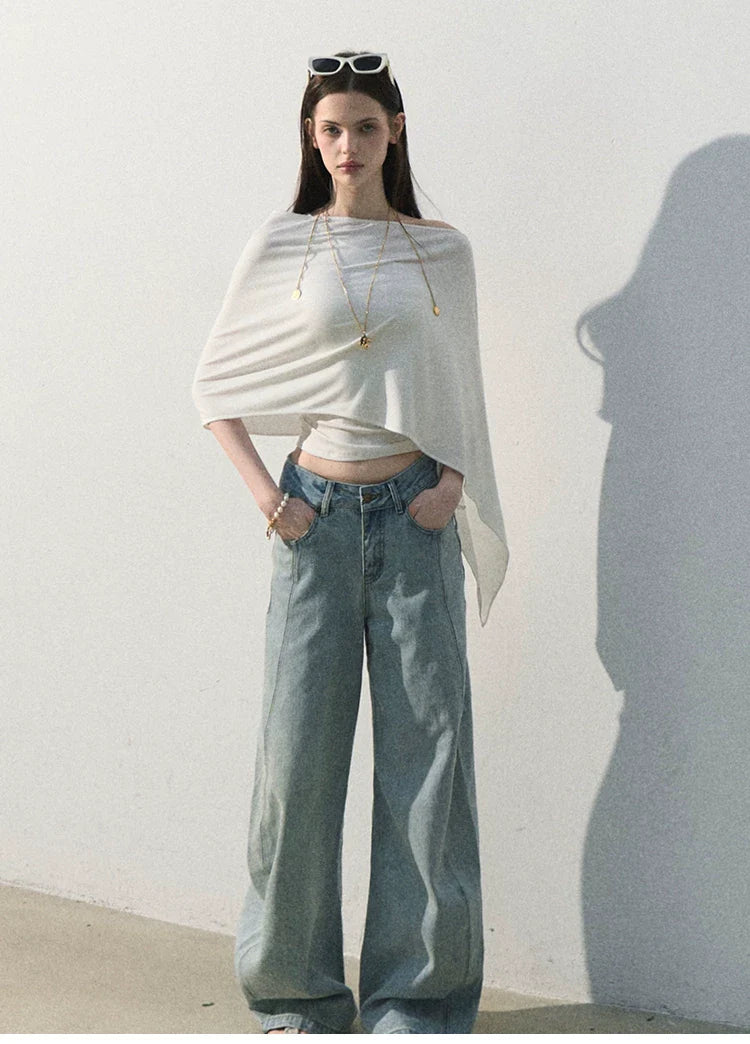 White Jade Asymmetric Draped T-Shirt