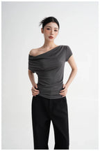 Draped Off-Shoulder Fitted Short Sleeve T-Shirt