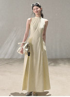 Vanilla Spring Halter Backless Dress