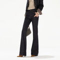 Plaid Mid-Rise Flared Wide-Leg Jeans