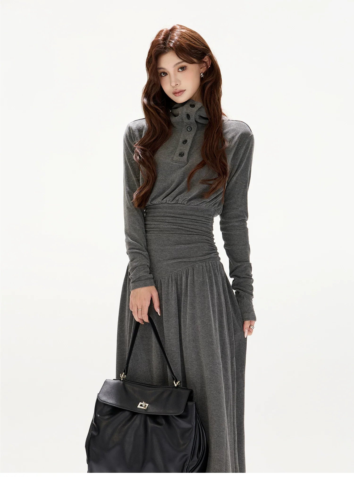 Pleated Waist-Defining A-Line Maxi Dress