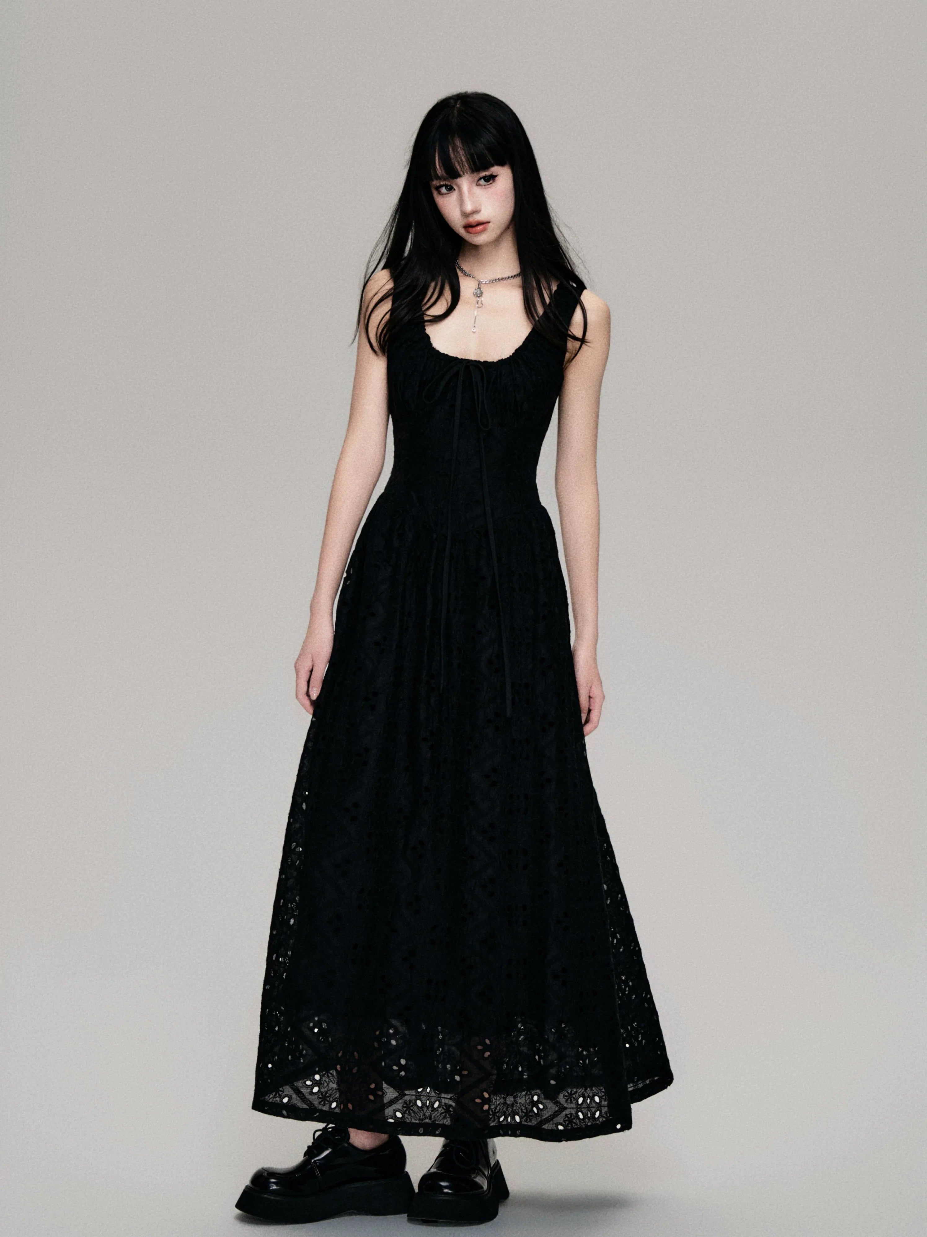 Cutout French Sleeveless Maxi Dress