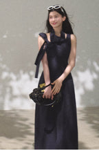 Halterneck Cotton Cinched-Waist Maxi Dress