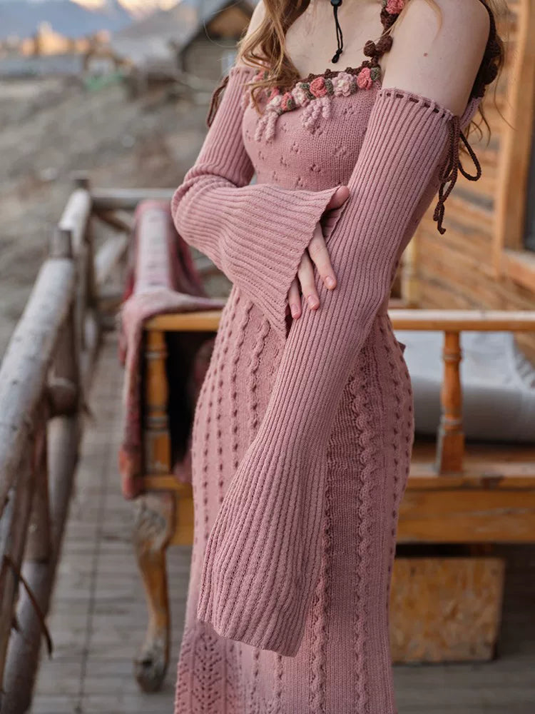 Floral Juliet Vintage Knit Dress & Cardigan Set