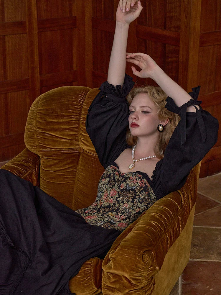 Jacquard Corset Top & Vintage Satin Skirt Set