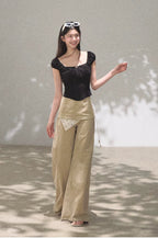 Ruched Waist Puff Sleeve Cropped T-shirt