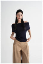 Draped Off-Shoulder Fitted Short Sleeve T-Shirt