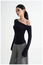 One-Shoulder Lyocell Flared Sleeve Fitted T-Shirt