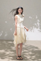 Asymmetric Ruffle Lace-Trim A-Line Midi Skirt