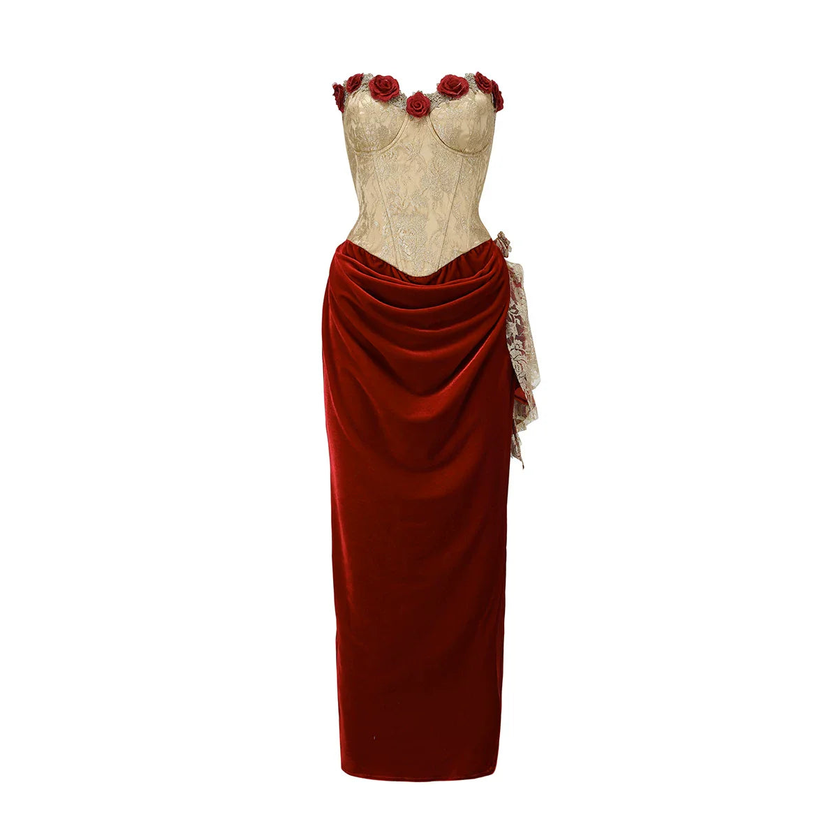 Red French Vintage Strapless Corset Dress