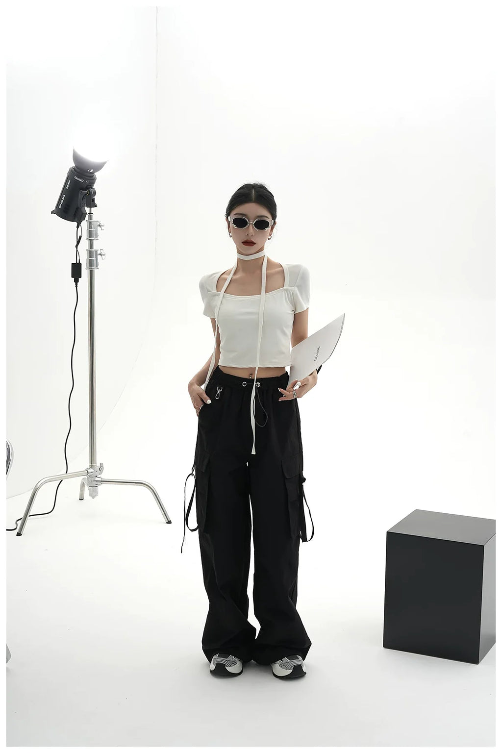 Tie-Detail Square-Neck Cropped T-Shirt