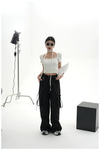Tie-Detail Square-Neck Cropped T-Shirt