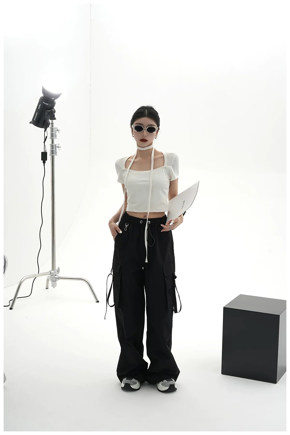 Tie-Detail Square-Neck Cropped T-Shirt