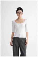 Lyocell Open-Back Fitted Mid-Sleeve T-Shirt