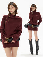 Cowl-Neck Batwing Sleeve Knit Mini Dress