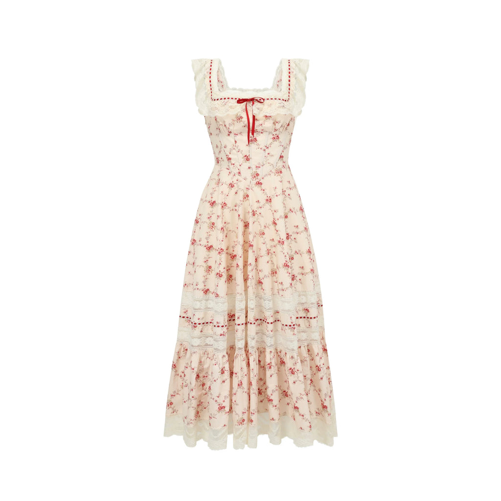 Pastoral Lace Corset Square-Neck Dress