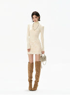 Ivory Sequin Fringe Draped Mini Skirt