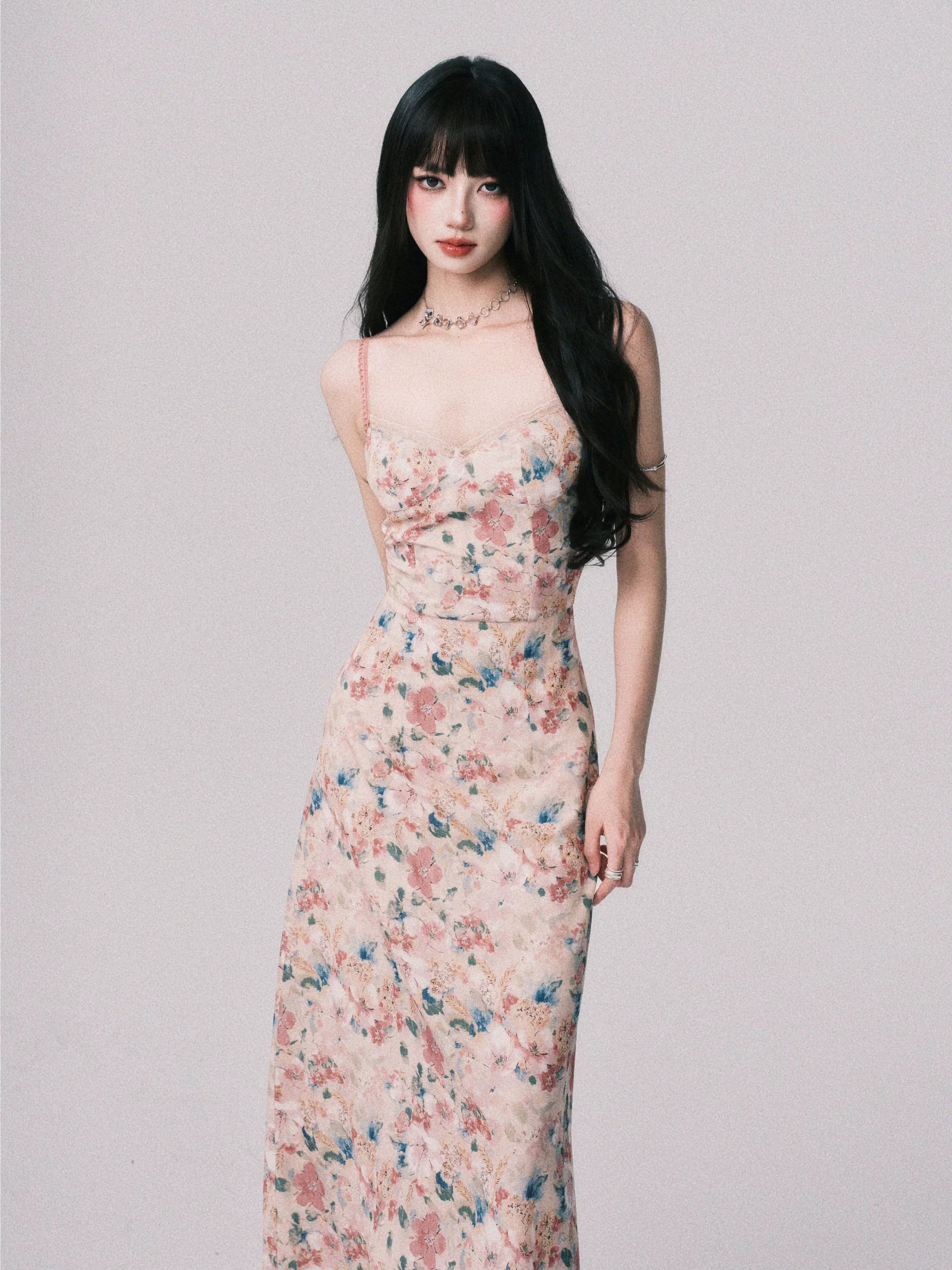 Floral French Vacation Slip Maxi Dress