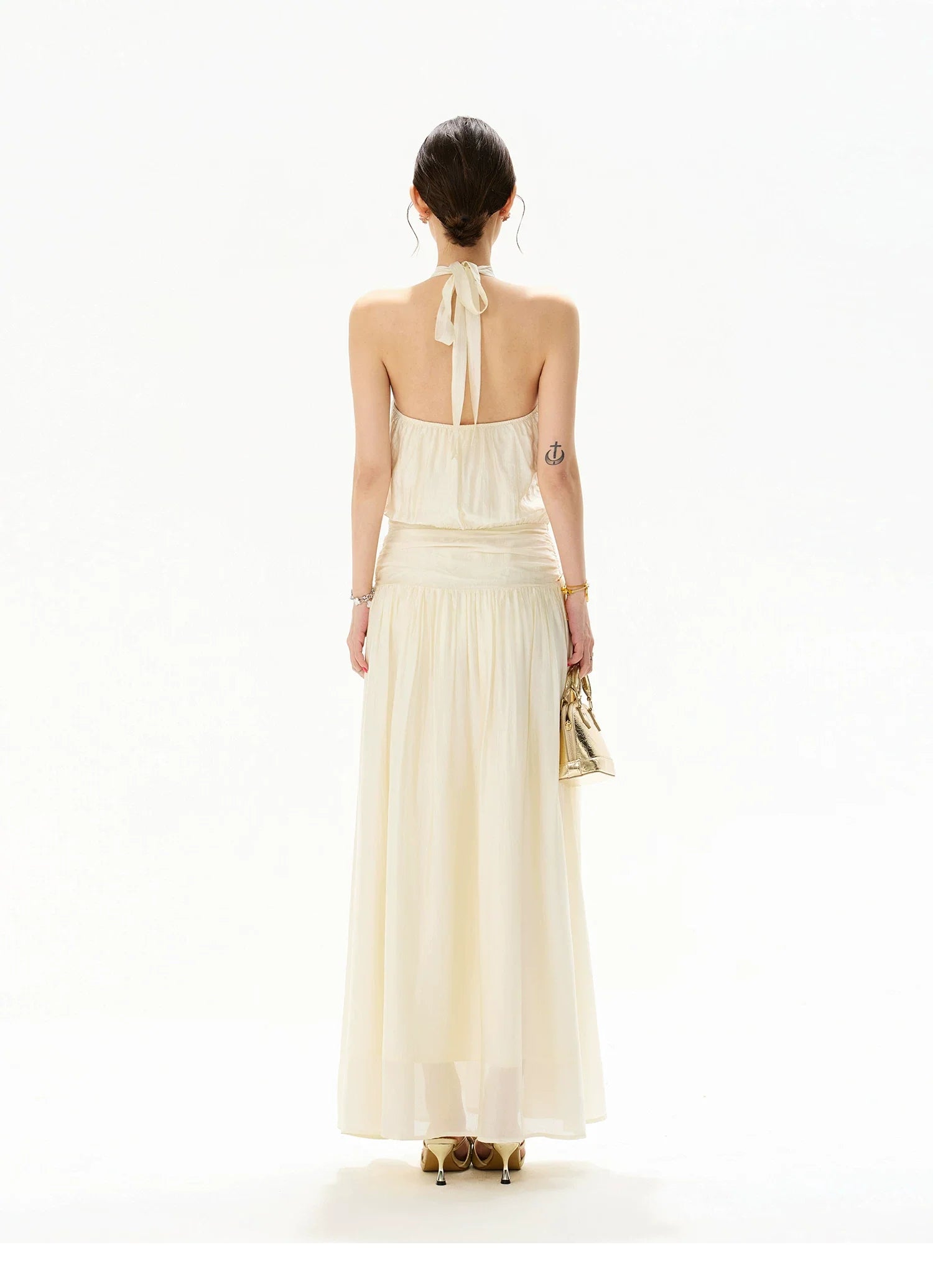 Floral Halterneck Draped Maxi Dress