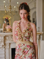 Flamenco Halter Mermaid Mesh Dress