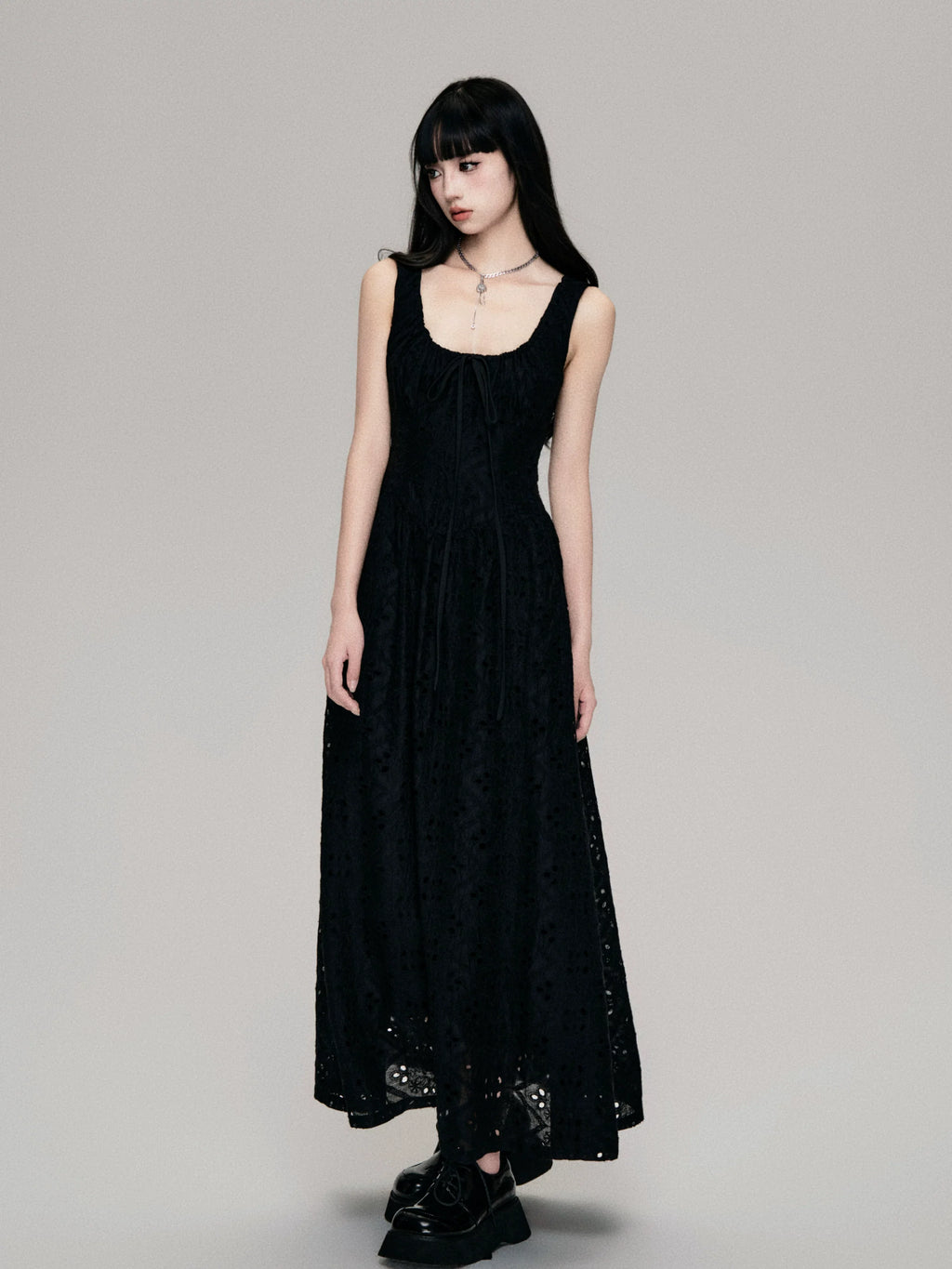 Cutout French Sleeveless Maxi Dress