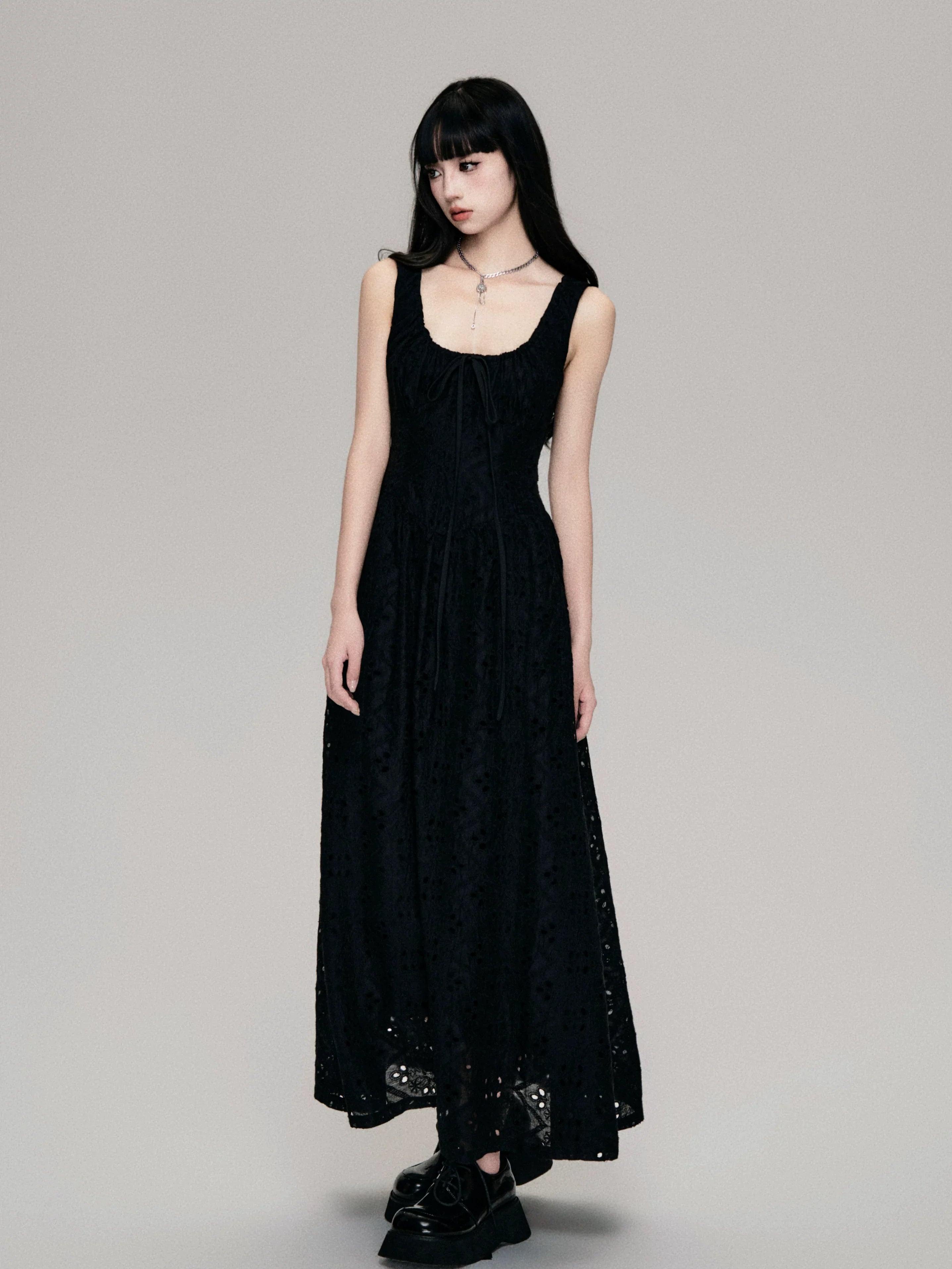 Cutout French Sleeveless Maxi Dress