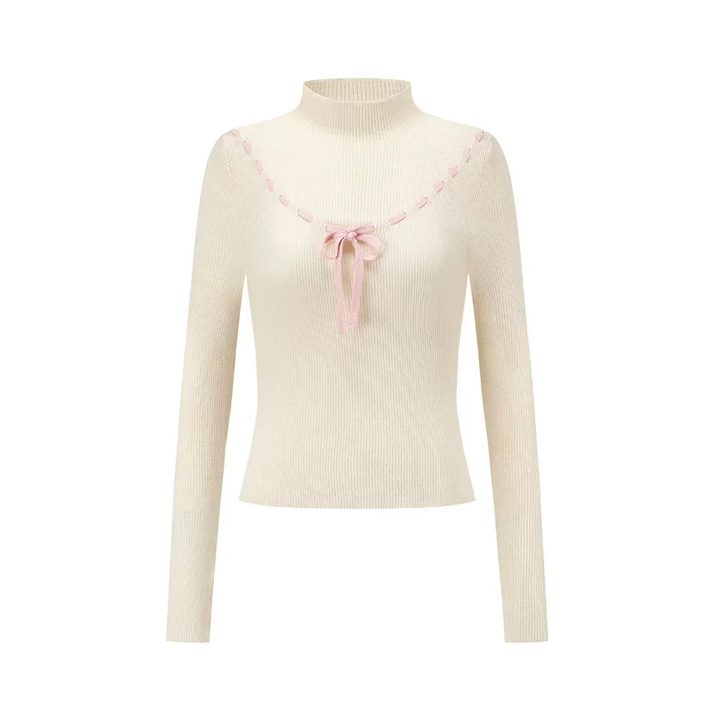 Collegiate White Mock-Neck Knit Top & Skirt Set