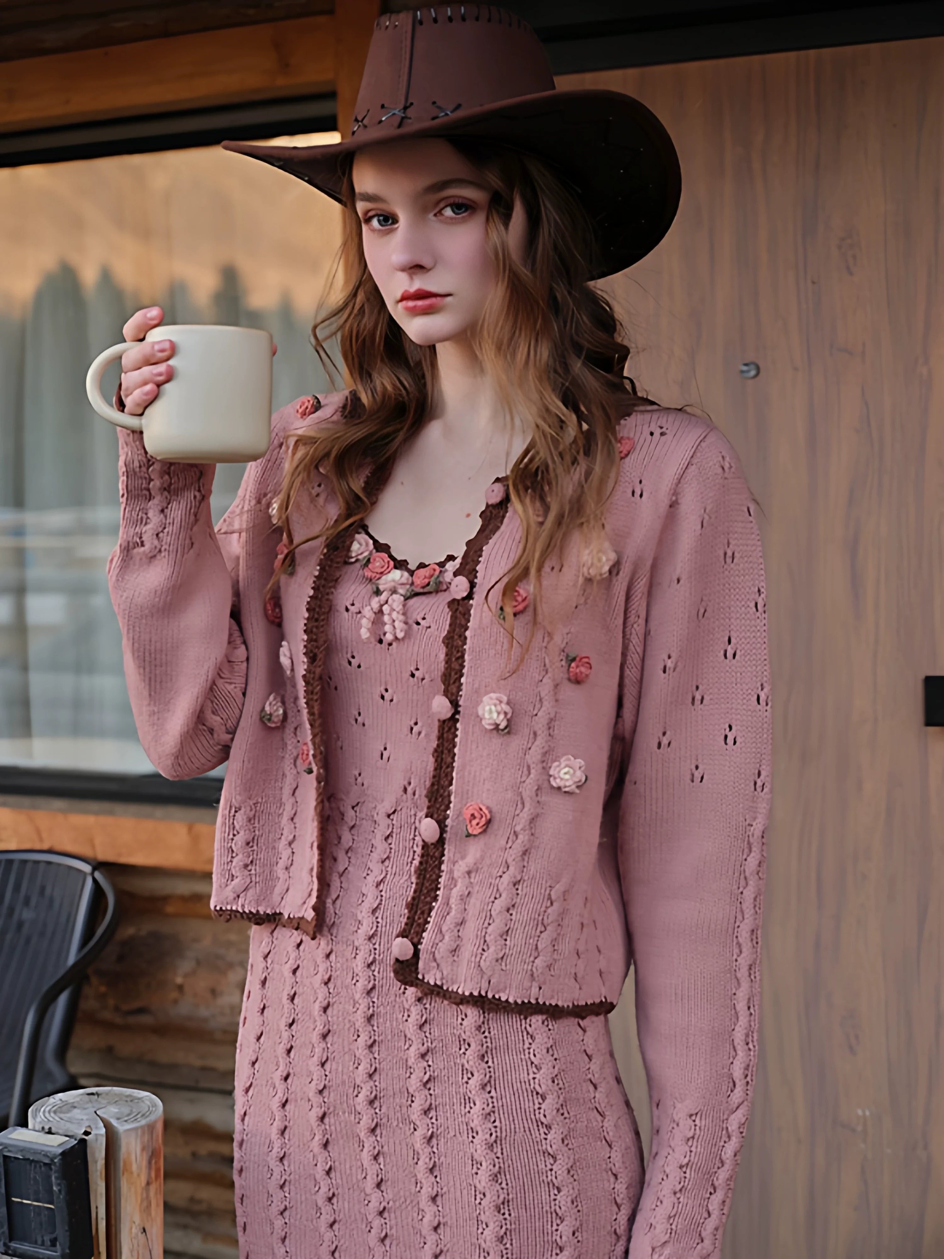 Floral Juliet Vintage Knit Dress & Cardigan Set