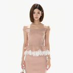 Elegant Tweed Off-Shoulder Two-Piece Skirt Set