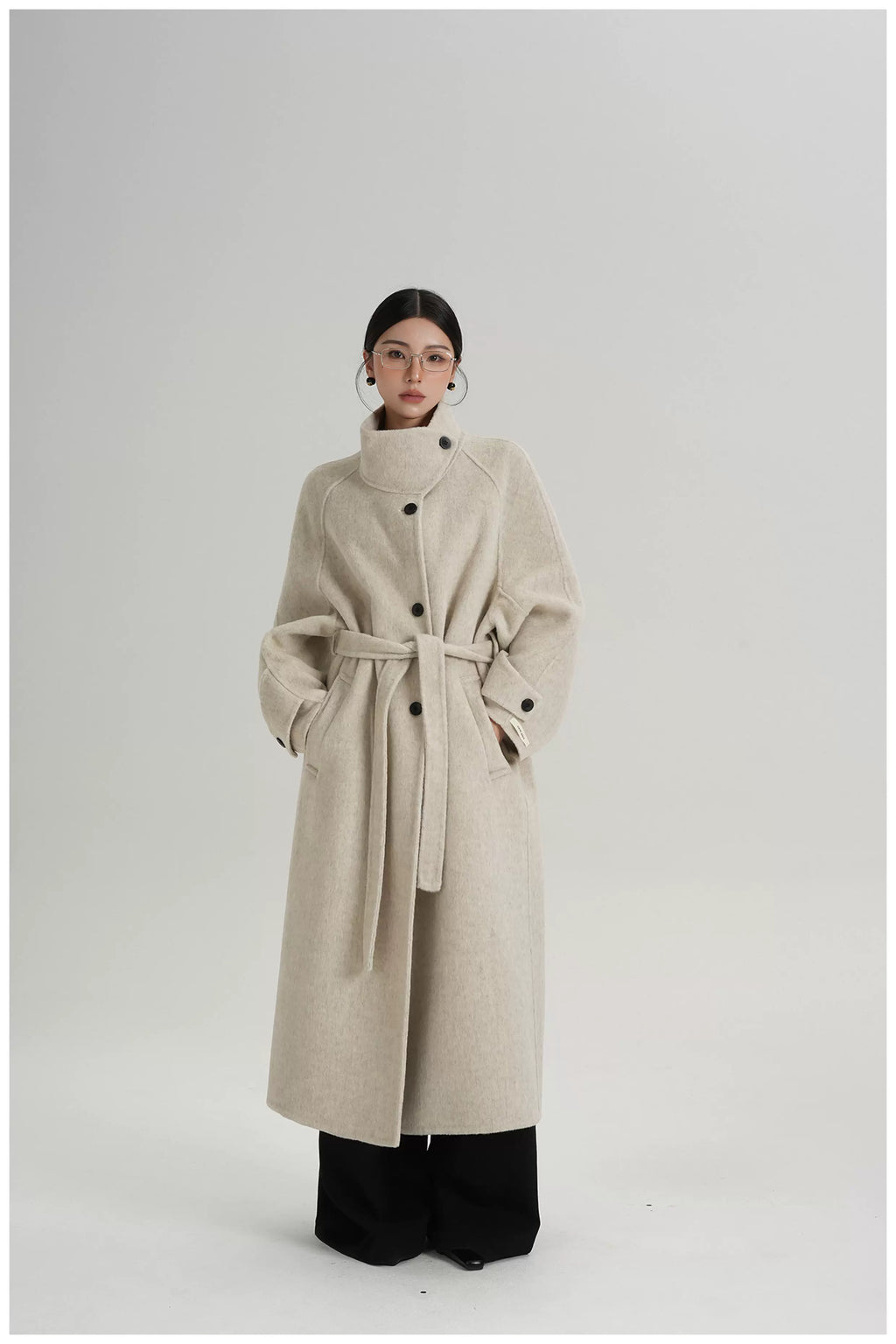 Asymmetric Stand-Collar Double-Faced Wool Coat