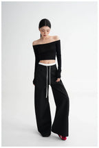 Off-Shoulder Cropped Fitted Long Sleeve T-Shirt