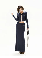 Navy Lace Panel Two-Piece Knit Set