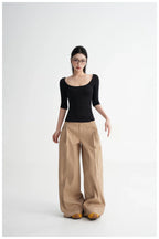 Lyocell Open-Back Fitted Mid-Sleeve T-Shirt