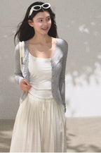 Lyocell Wool Lace-Trim Fitted Knit Cardigan