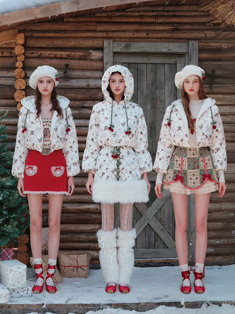 French Playful Quilted Down Dress & Jacket Set
