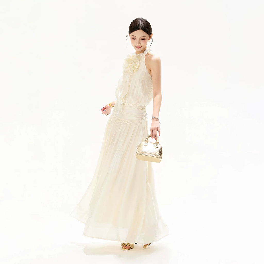 Floral Halterneck Draped Maxi Dress