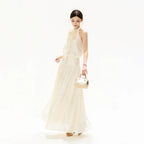 Floral Halterneck Draped Maxi Dress