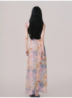 Floral V-Neck French Slip Maxi Dress
