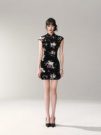 Gilded Velvet Floral Cheongsam Dress
