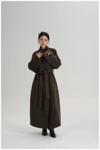 Asymmetric Button Long Wool Coat