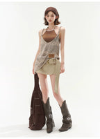 Halter Cami & Textured Sheer Cover-Up Set