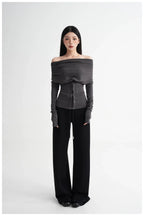 Neck Off-Shoulder Fitted Long Sleeve T-Shirt