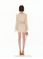 Elegant Ruffled Lace V-Neck Satin Mini Dress