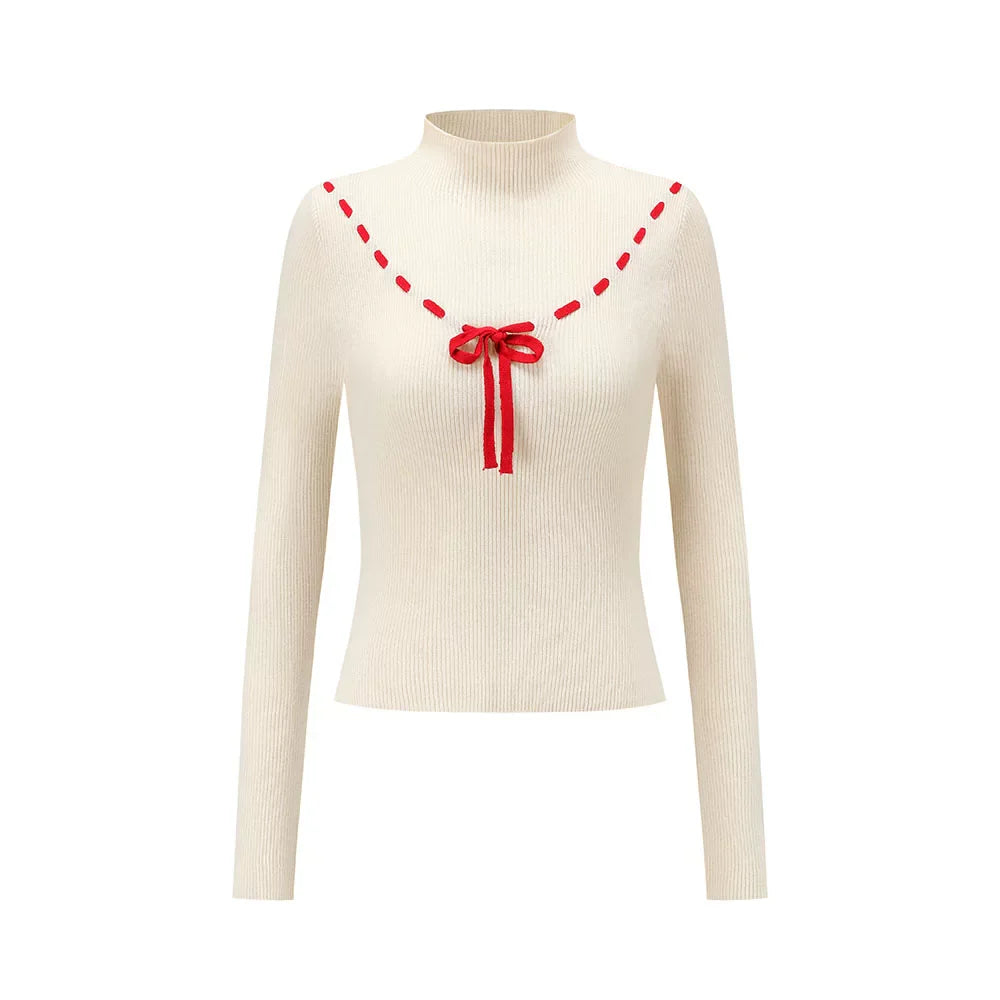 Collegiate White Mock-Neck Knit Top & Skirt Set