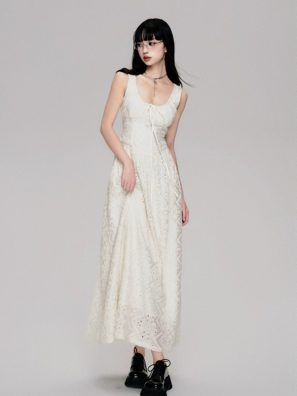 Cutout French Sleeveless Maxi Dress