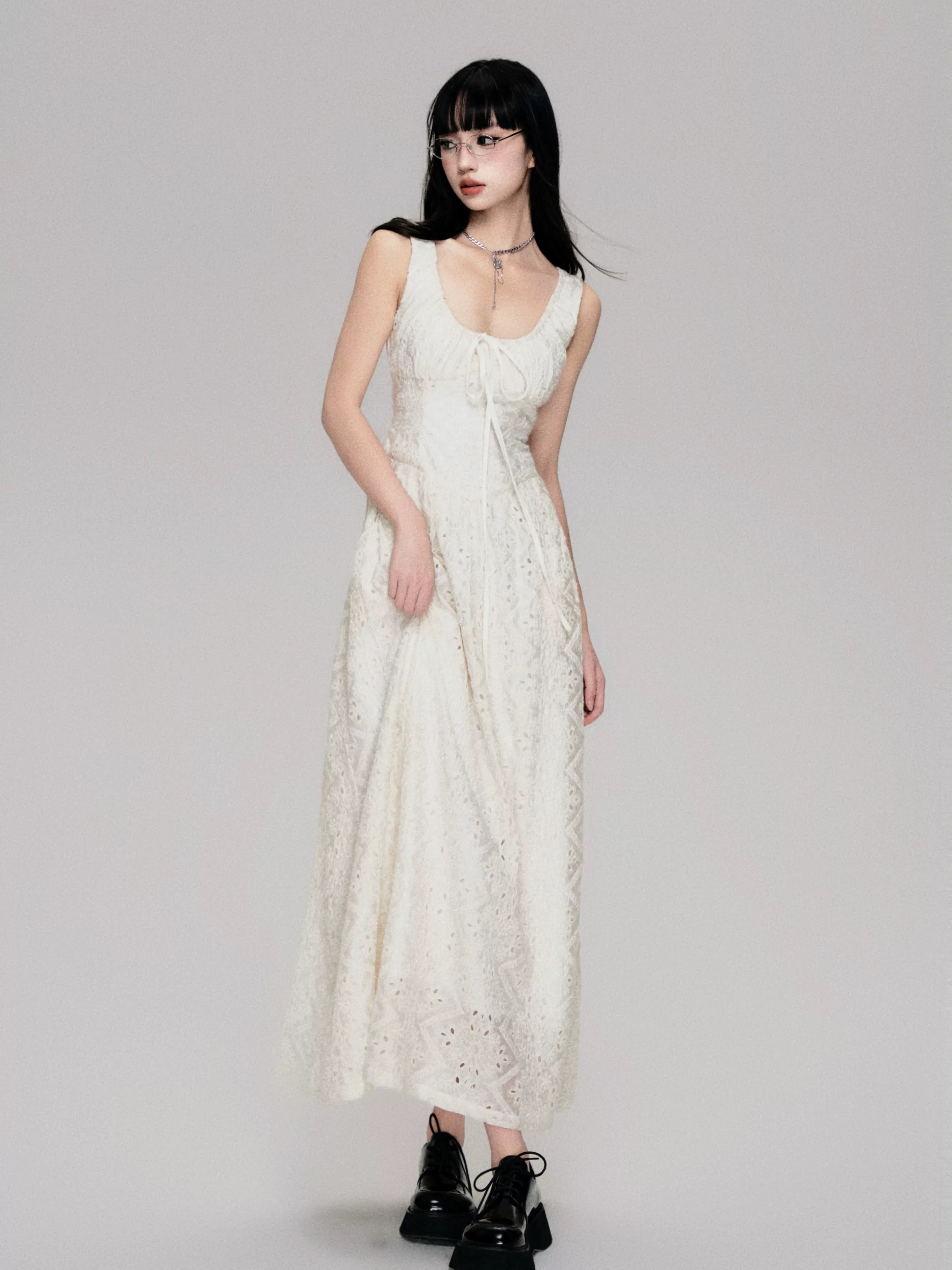Cutout French Sleeveless Maxi Dress