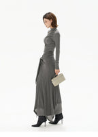 Half-High Neck Tie-Detail Knit Maxi Dress