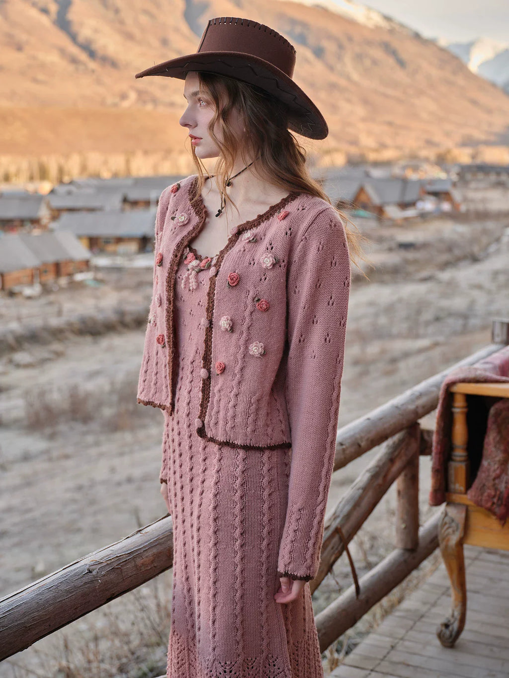 Floral Juliet Vintage Knit Dress & Cardigan Set