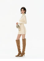Ivory Sequin Fringe Draped Mini Skirt